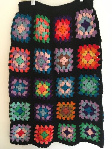 Vintage 1970s Hippie Boho Granny Square Knit Crochet Long Skirt Handmade - Fresh Stock Dated February 2026