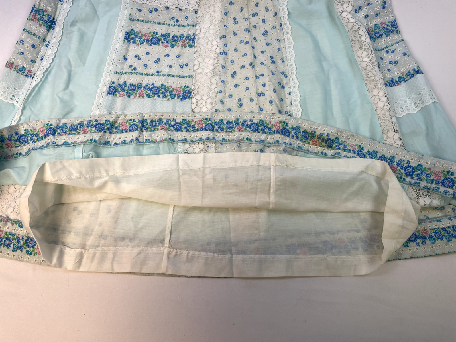 VTG 70s Floral Blue Lace Scottsdale AZ Maxi Prairie Skirt Carefree Fashion Lined - Fresh Stock Dated March 2026