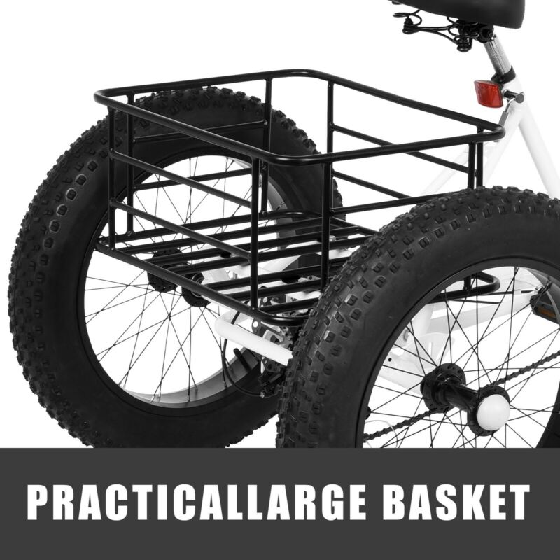 Adult Fat Tire Tricycle 20-inch Wheels And 7-speed Rear Cargo Basket - Fresh Stock Dated February 2026