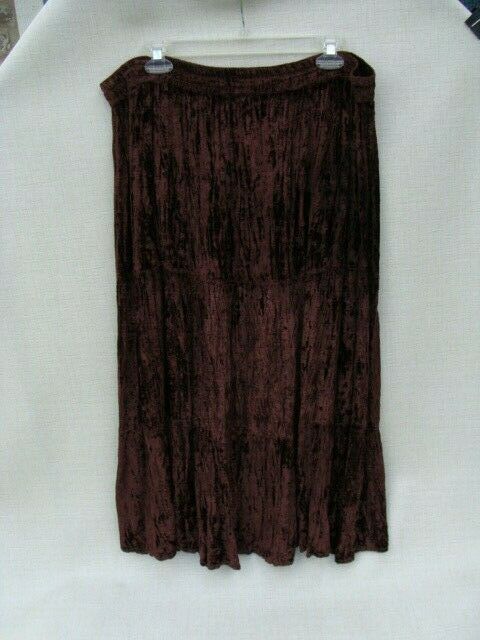 womens vintage M/L brown crushed velvet broomstick maxi skirt - Fresh Stock Dated February 2026