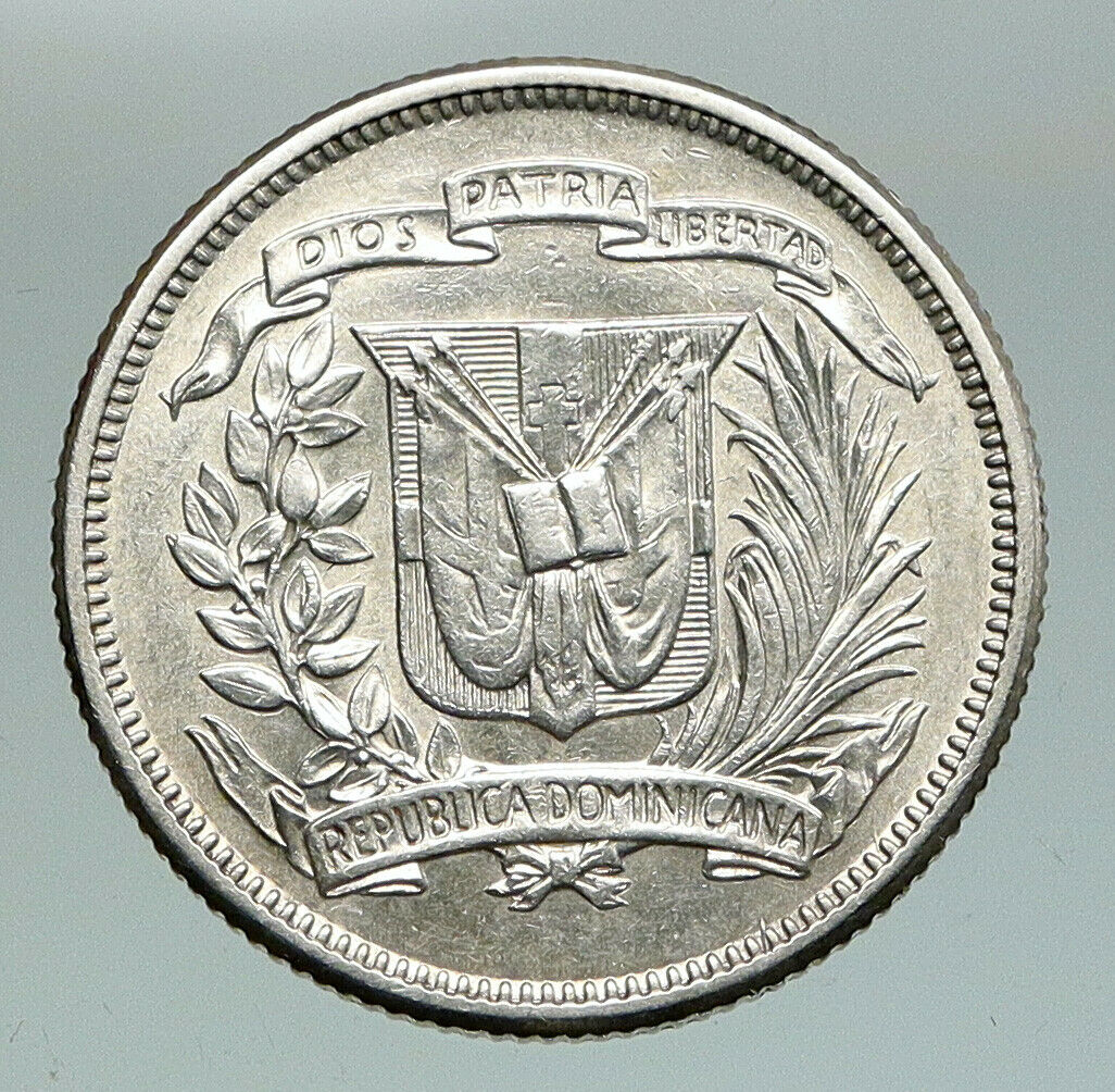 1951 DOMINICAN REPUBLIC Woman of Liberty ANTIQUE Silver 25 Centavos Coin i91139 - Fresh Stock Dated December 2025