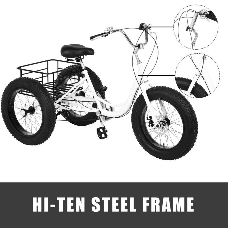 Adult Fat Tire Tricycle 20-inch Wheels And 7-speed Rear Cargo Basket - Fresh Stock Dated February 2026