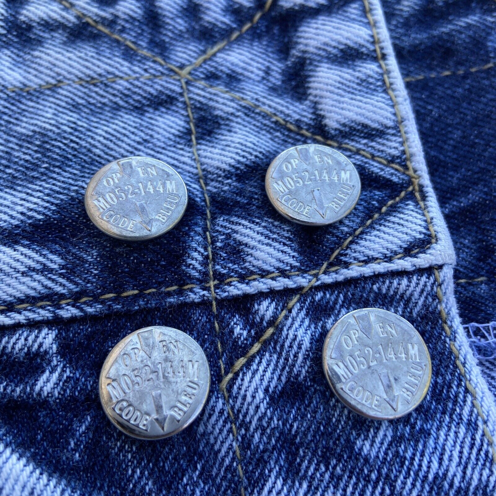 Vintage Denim Skirt Code Bleu Acid Washed Pencil Buttons Japan 3/4 Waist 24 25 - Fresh Stock Dated March 2026