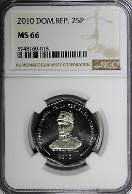 DOMINICAN REPUBLIC 2010 25 Pesos NGC MS66 Gregorio Luperón GEM BU KM# 107 (018) - Fresh Stock Dated February 2026