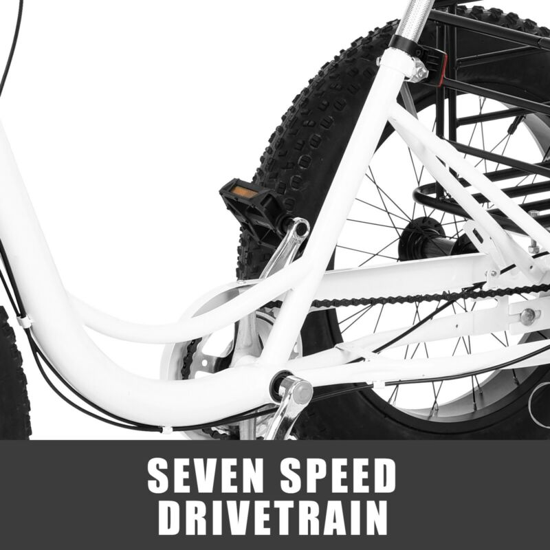 Adult Fat Tire Tricycle 20-inch Wheels And 7-speed Rear Cargo Basket - Fresh Stock Dated February 2026