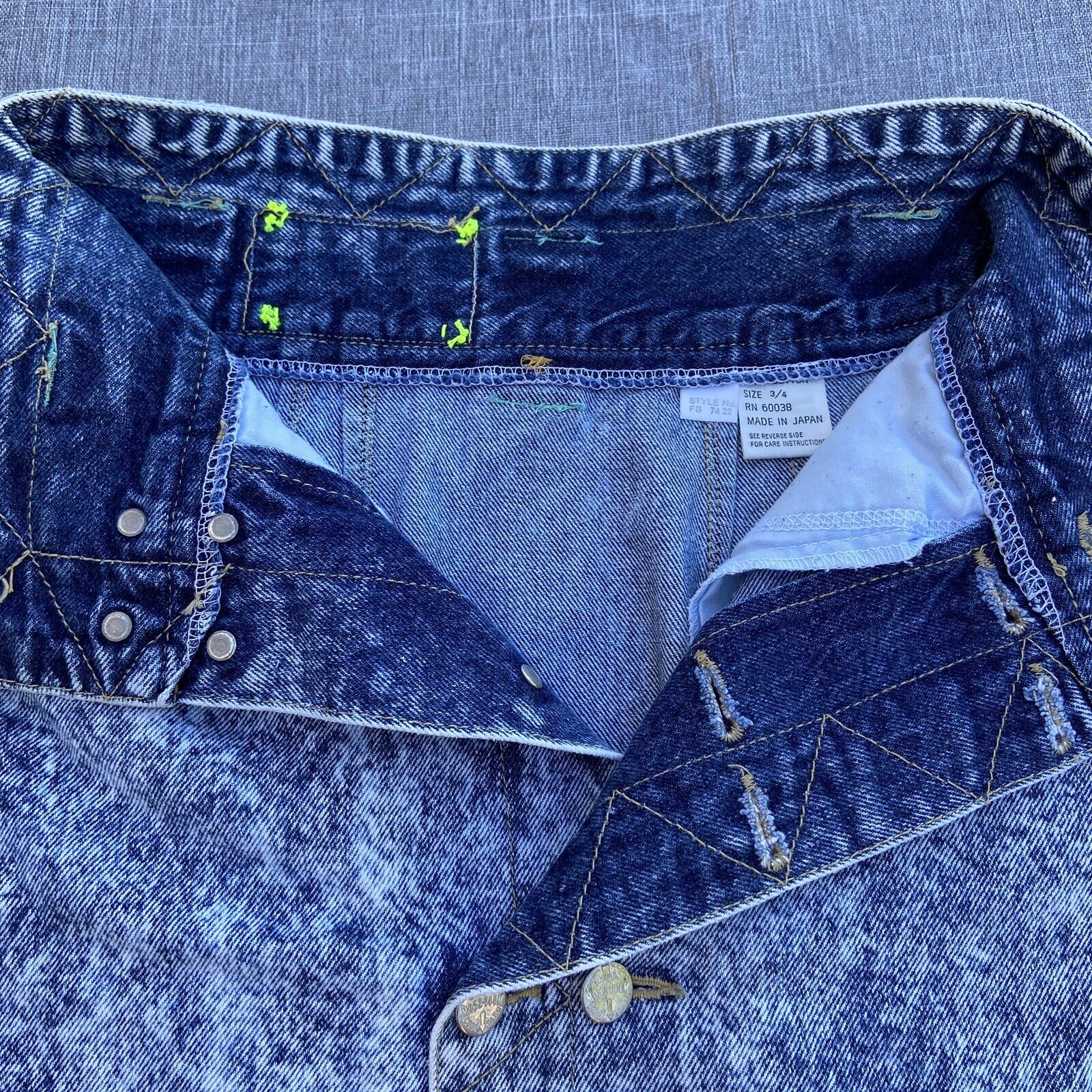 Vintage Denim Skirt Code Bleu Acid Washed Pencil Buttons Japan 3/4 Waist 24 25 - Fresh Stock Dated March 2026
