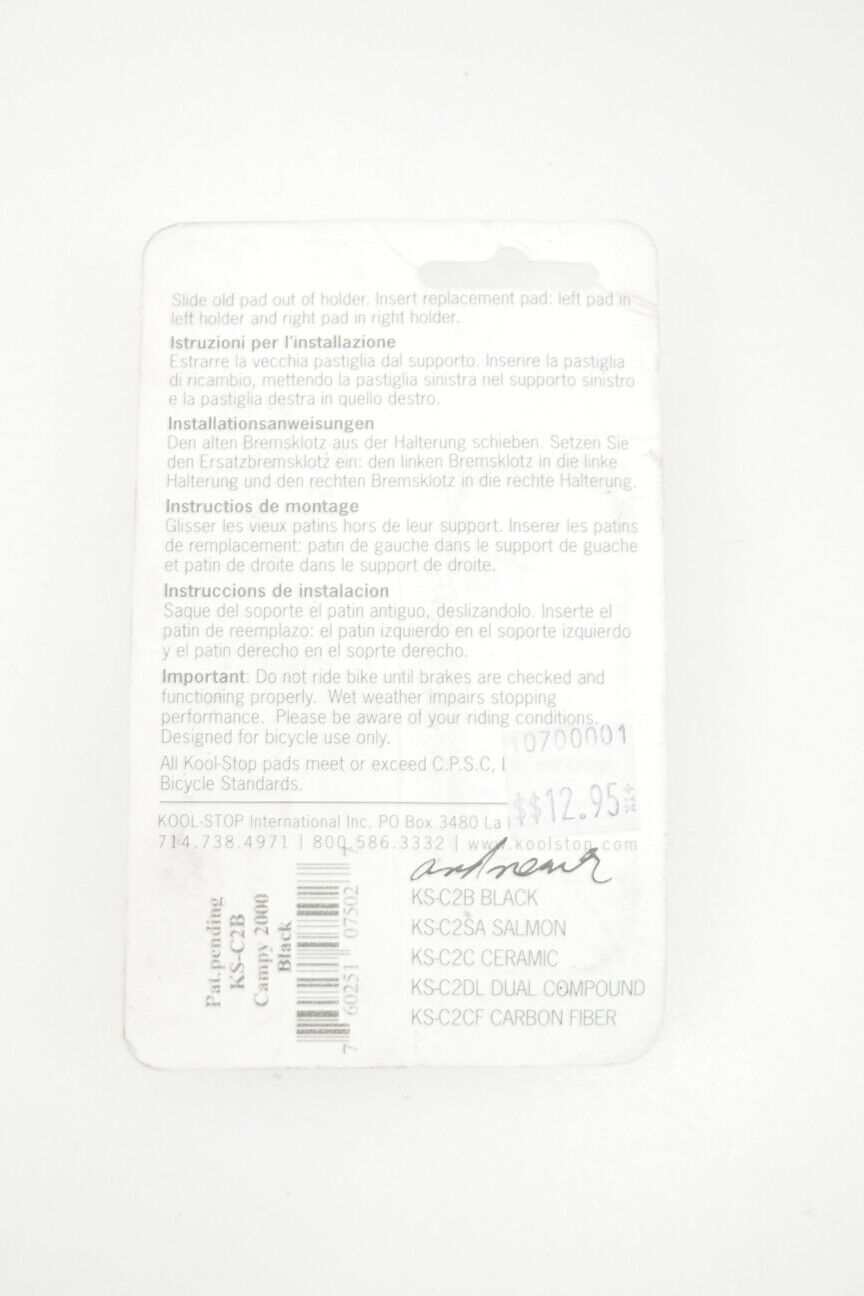 New! Kool-Stop Campi 2000 Road Bike Replacement Pad Set (Black) - Fresh Stock Dated February 2026