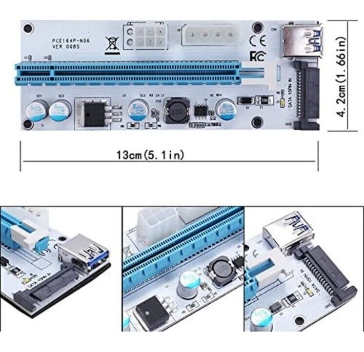 VER 008S PCI-E Express Cable 1X to 16X Graphics Extension Ethereum ETH Mining - Fresh Stock Dated February 2026