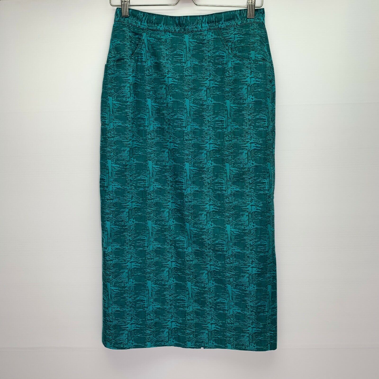 Esprit Pencil Skirt 9 - 10 Vintage 90s Era Teal Cotton Italian Jacquard Lined - Fresh Stock Dated March 2026