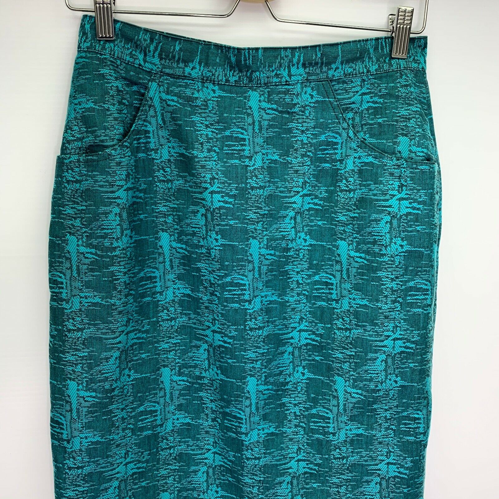 Esprit Pencil Skirt 9 - 10 Vintage 90s Era Teal Cotton Italian Jacquard Lined - Fresh Stock Dated March 2026