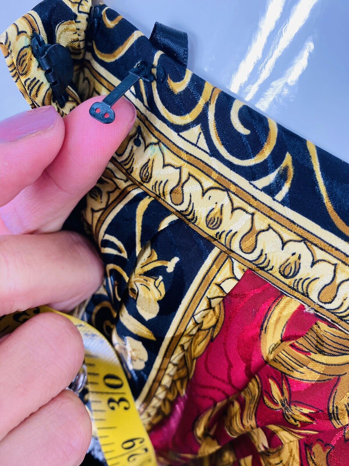 EPIC! Vintage OLEG CASSINI & TESS Baroque Red Gold Pleated Skirt & Top Set, M - Fresh Stock Dated March 2026