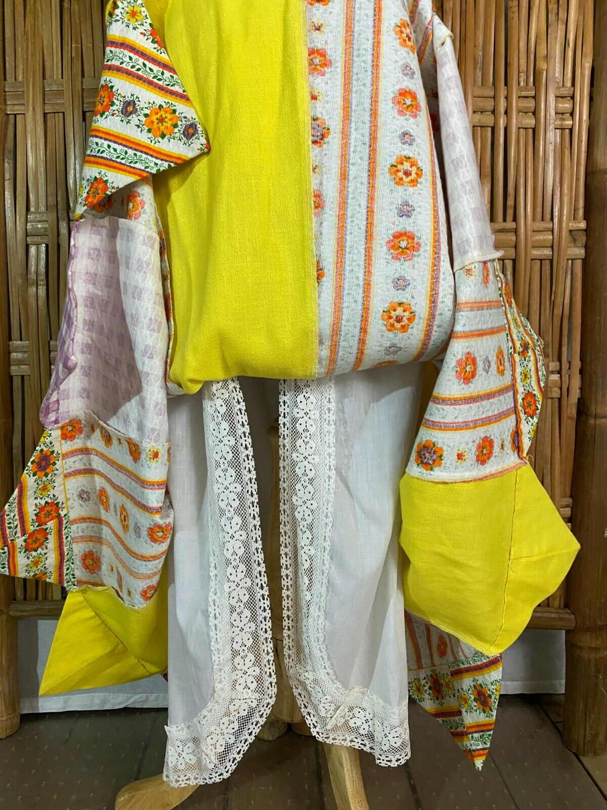 Vtg 70s Chessa Davis Maxi Skirt Panels Floral Checks Sash Slip Boho Hippy S/M - Fresh Stock Dated February 2026