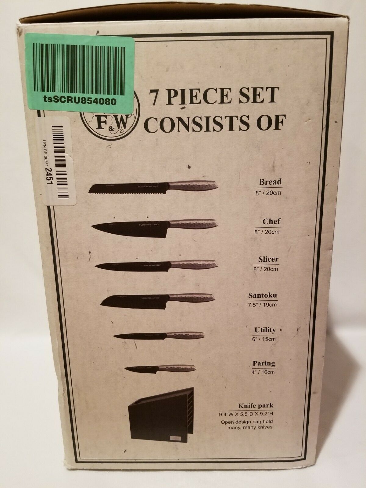 Fleischer And Wolf 7 Pc Seville Hammered Knife Set With Block New In Box - Fresh Stock Dated January 2026