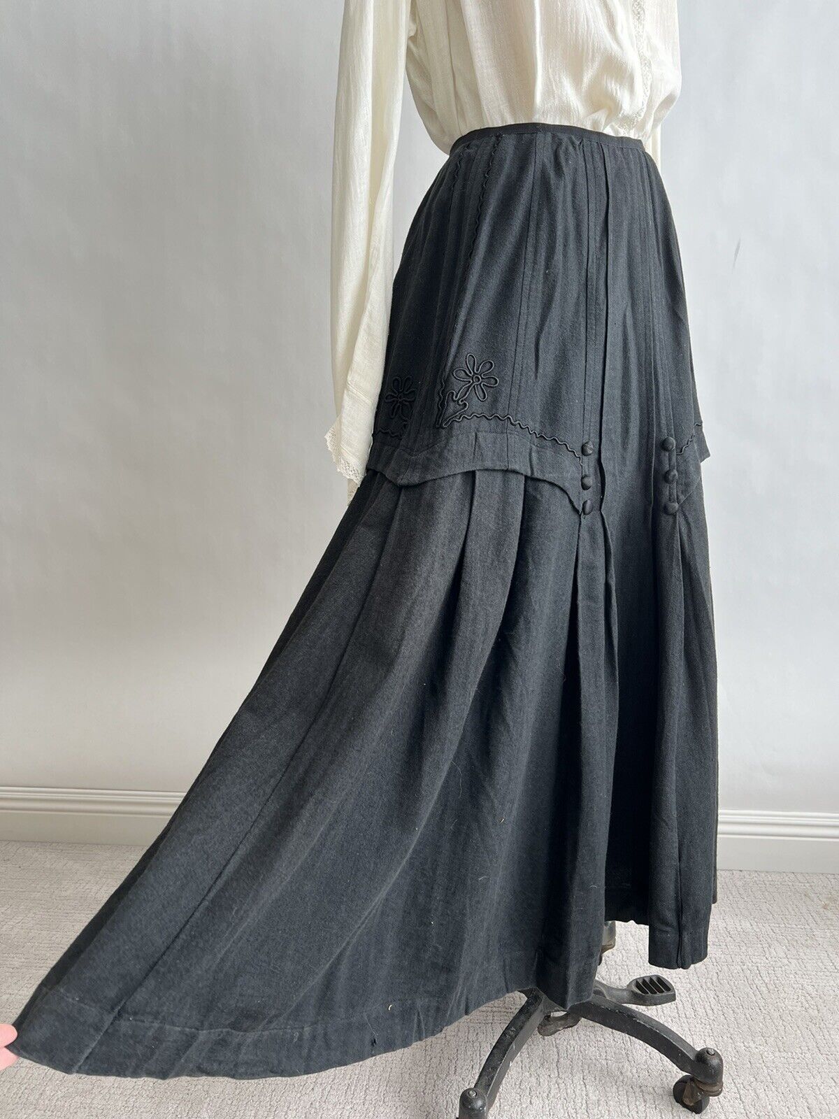 Unique Vintage Antique Early 1900s Cotton Flannel Embroidered Skirt XS S - Fresh Stock Dated March 2026