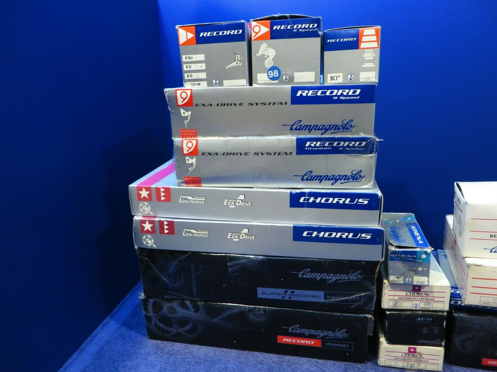 Campagnolo  Super -  Chorus And Record  17 Empty Boxes Misc Lot - Fresh Stock Dated December 2025