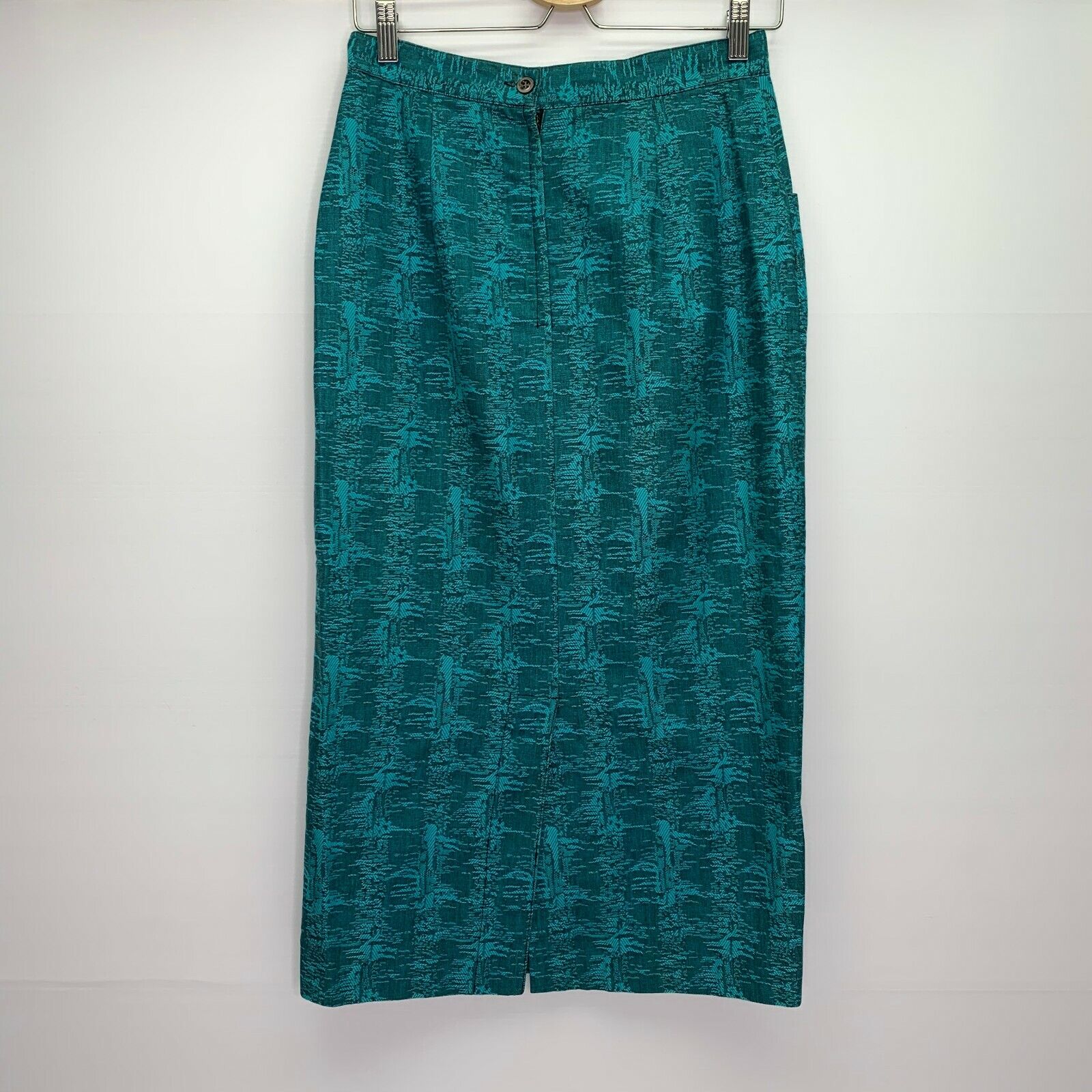 Esprit Pencil Skirt 9 - 10 Vintage 90s Era Teal Cotton Italian Jacquard Lined - Fresh Stock Dated March 2026