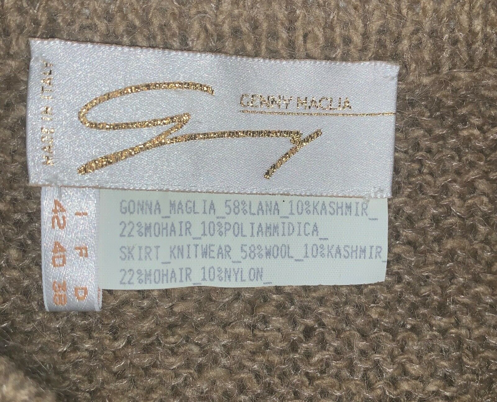 Vintage Genny Maglia Wool Mohair Skirt L Tan Knit Below Knee 80s - Fresh Stock Dated February 2026