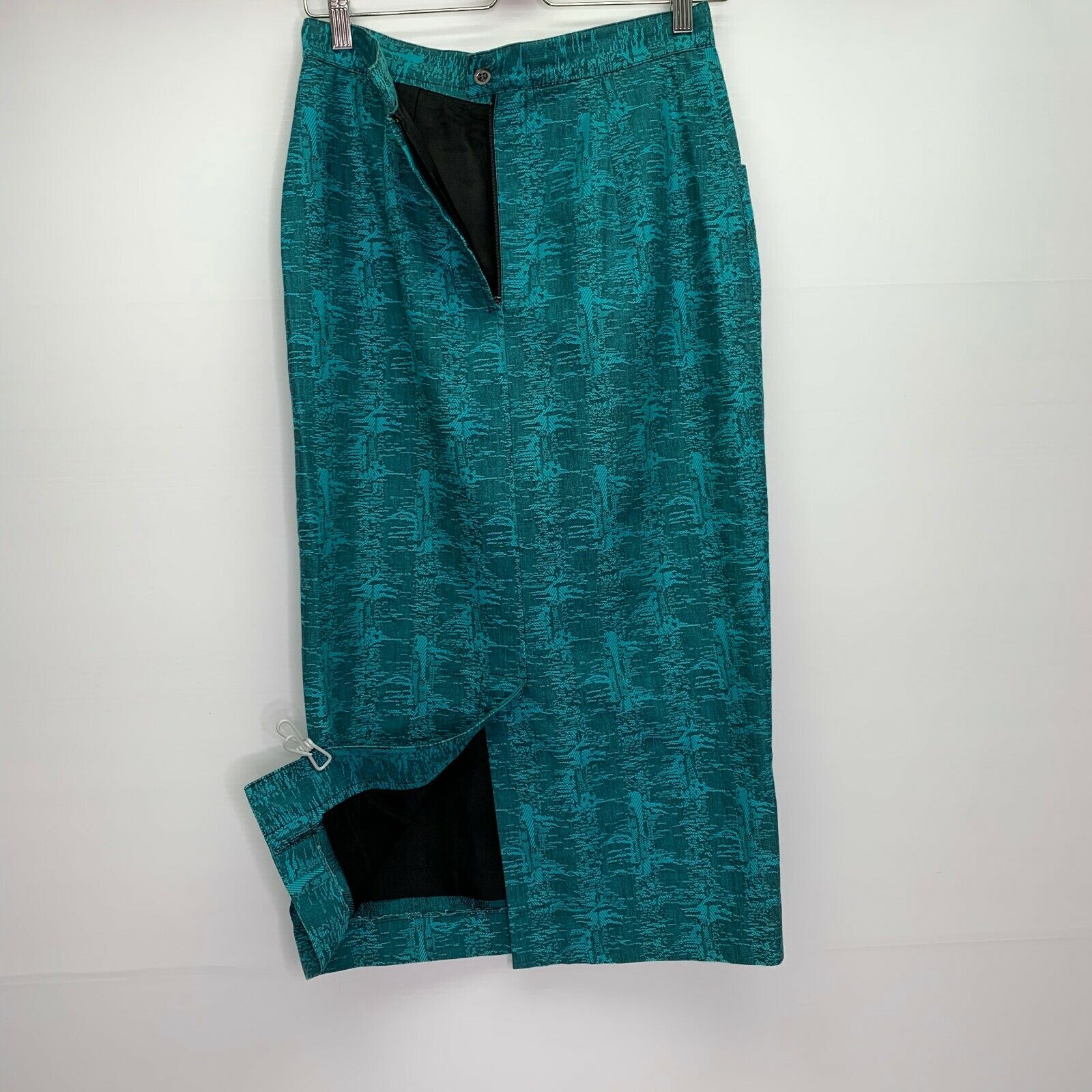 Esprit Pencil Skirt 9 - 10 Vintage 90s Era Teal Cotton Italian Jacquard Lined - Fresh Stock Dated March 2026