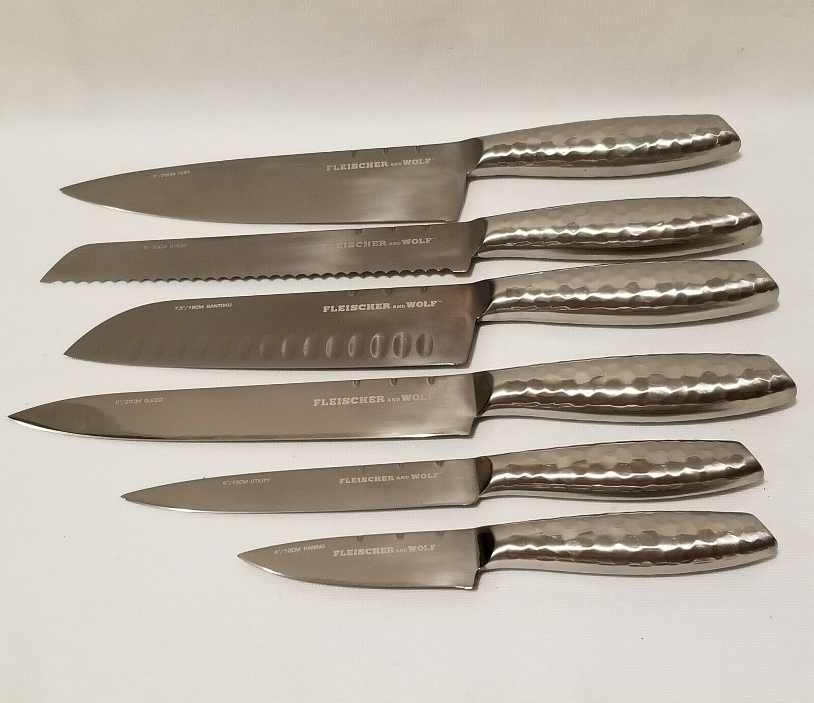 Fleischer And Wolf 7 Pc Seville Hammered Knife Set With Block New In Box - Fresh Stock Dated January 2026