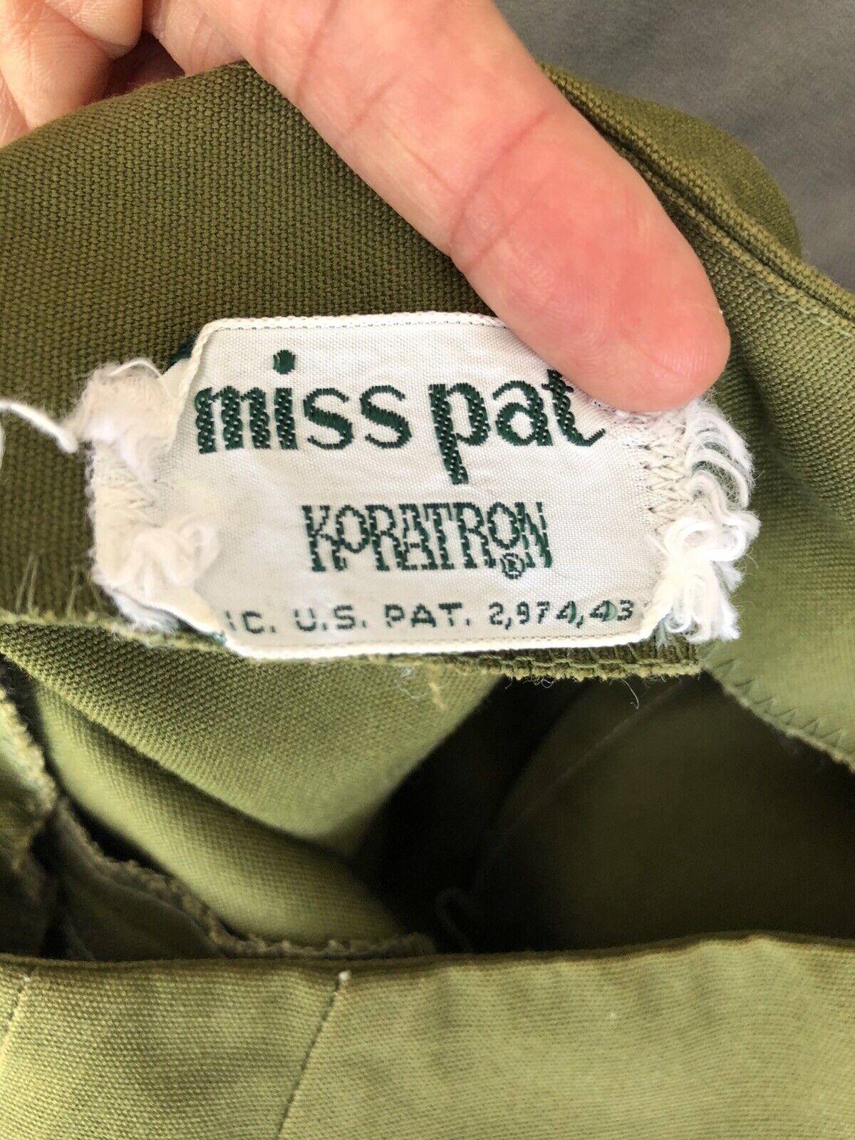 Vintage 60’s MISS PAT Koratron Army Green Mini Pencil Skirt XS/S - Fresh Stock Dated March 2026