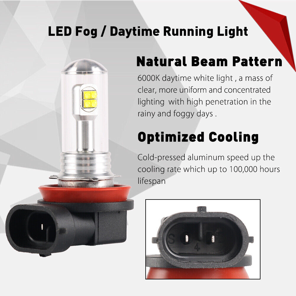 Pair H11 H8 H9 LED Bulbs Kit Fog Light Driving 1500LM 160 6000K Canbus No Error - Fresh Stock Dated February 2026