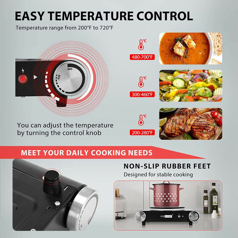 VIVOHOME 1500W Portable Electric Burner Single Hot Plate Adjustable Temperature - Fresh Stock Dated December 2025