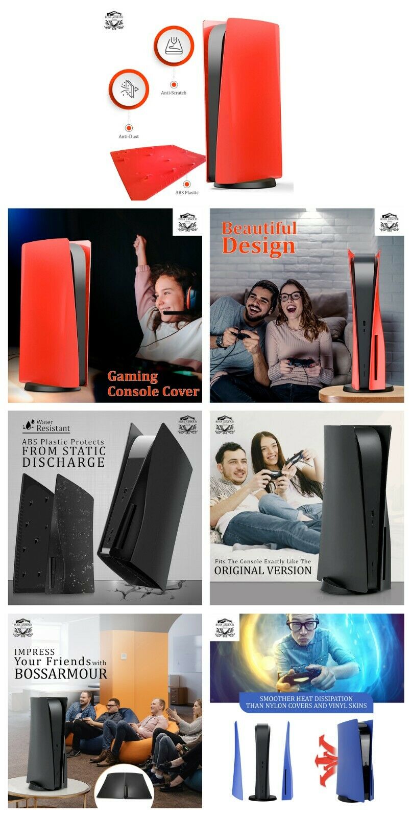 BossArmour Fire Red PS5 Faceplate, Disc Edition Snap-on Console Cover Shell - Fresh Stock Dated December 2025