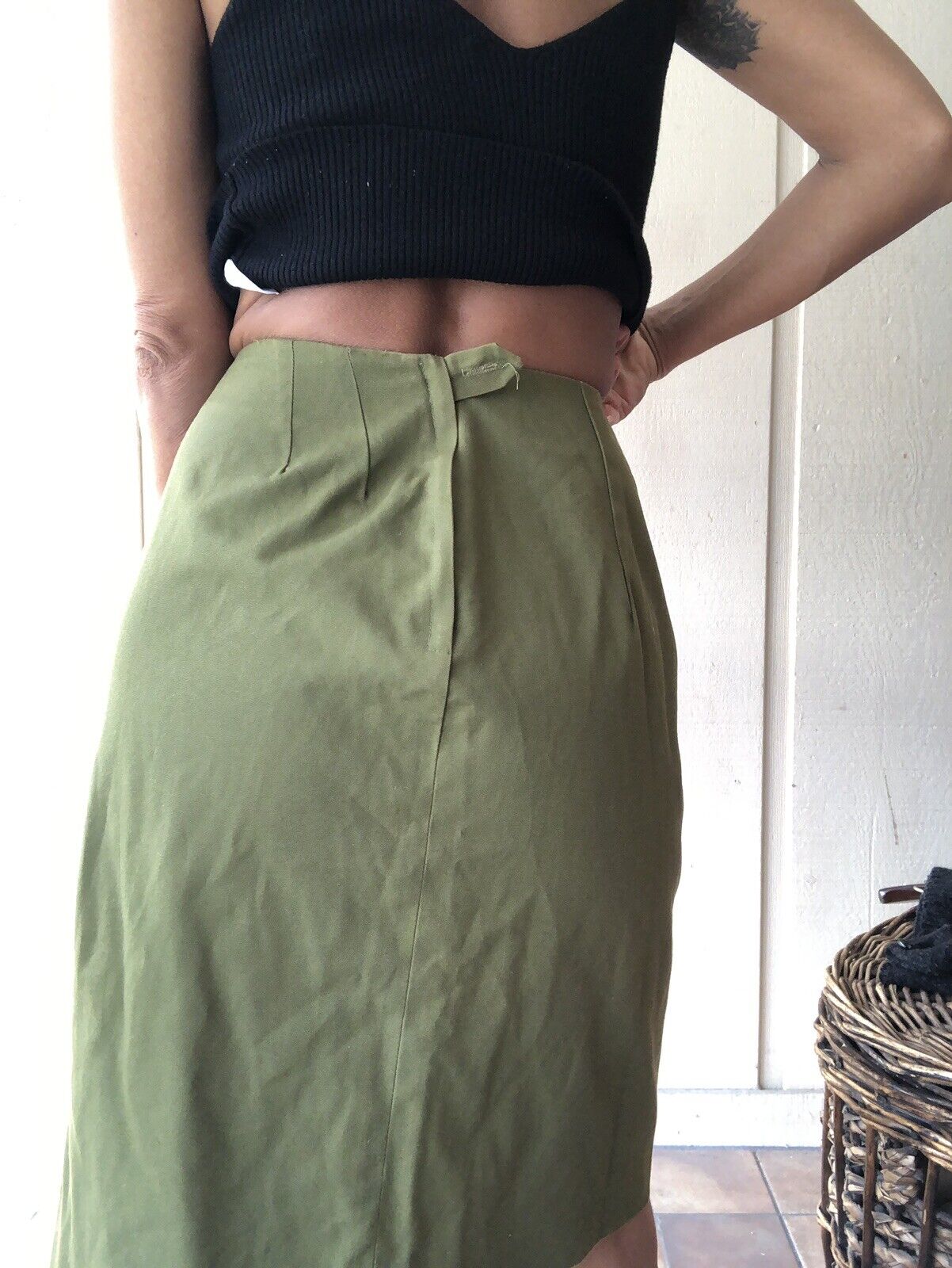 Vintage 60’s MISS PAT Koratron Army Green Mini Pencil Skirt XS/S - Fresh Stock Dated March 2026