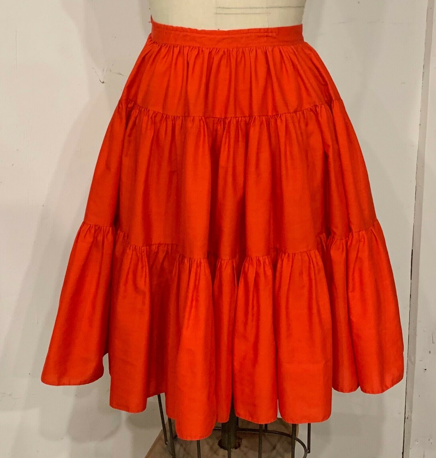 Vintage 1950s Tiered Ruffle Cherry Red Circle Skirt XXS - XS - Fresh Stock Dated December 2025
