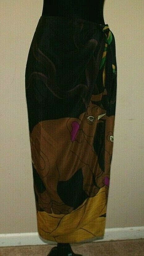 Vintage MM by Krizia Womens Silk Skirt 8 Black Elephant Print Wrap Italy - Fresh Stock Dated February 2026