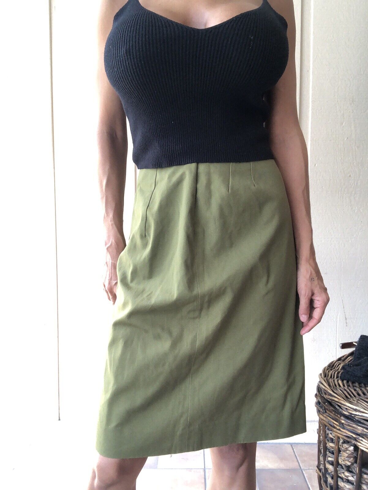 Vintage 60’s MISS PAT Koratron Army Green Mini Pencil Skirt XS/S - Fresh Stock Dated March 2026