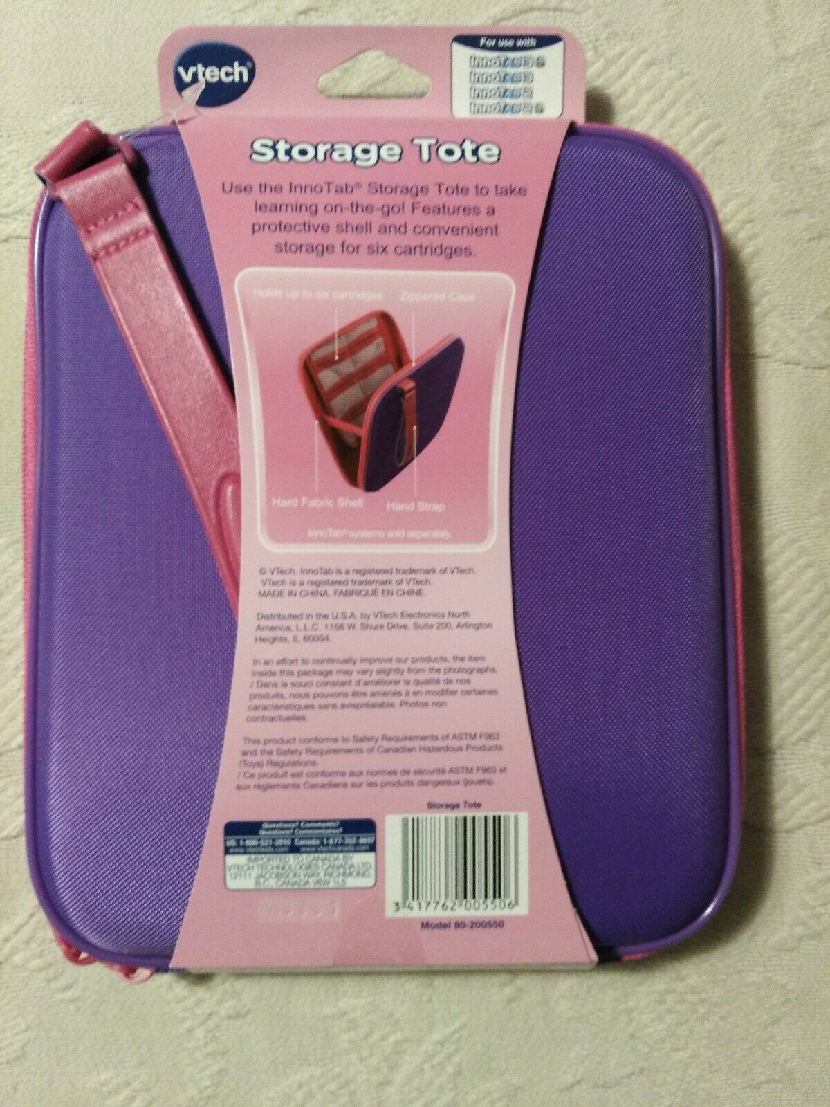 Vtech Innotab Storage Tote, Pink & Purple - Holds up to 6 cartridges - Fresh Stock Dated February 2026