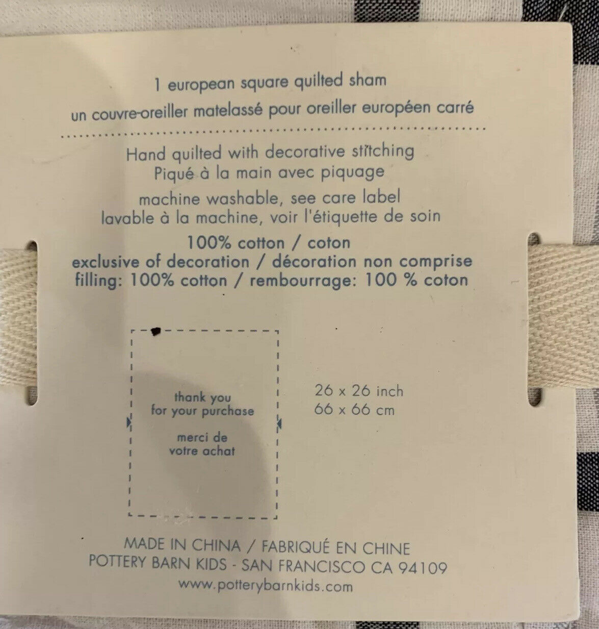 Pottery Barn Kids Madras Quilted Sham European Square Blue Navy Light White-FAST - Fresh Stock Dated December 2025