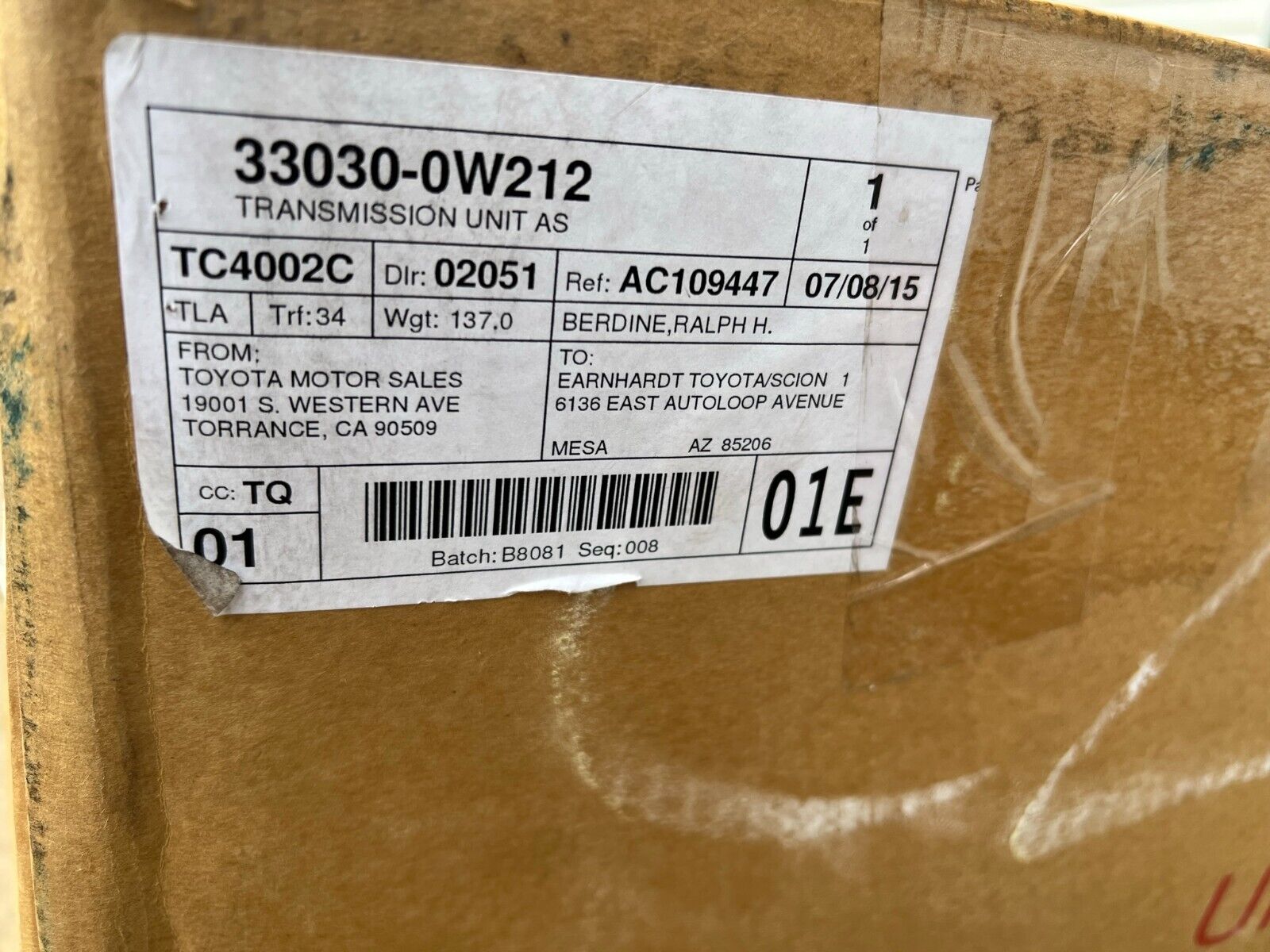 1993-1998 Toyota Supra 2jzgte V160 6 speed transmission NEW IN BOX 33030-0W212 - Fresh Stock Dated February 2026