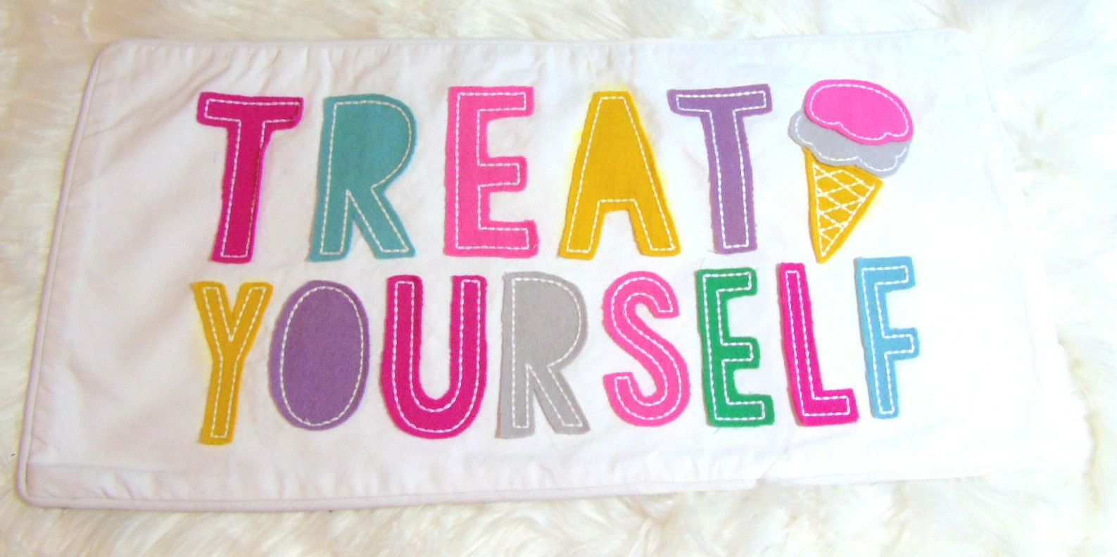 Pottery Barn Teen Kids LUMBAR PILLOW COVER Case Treat Yourself Ice Cream Cone - Fresh Stock Dated December 2025