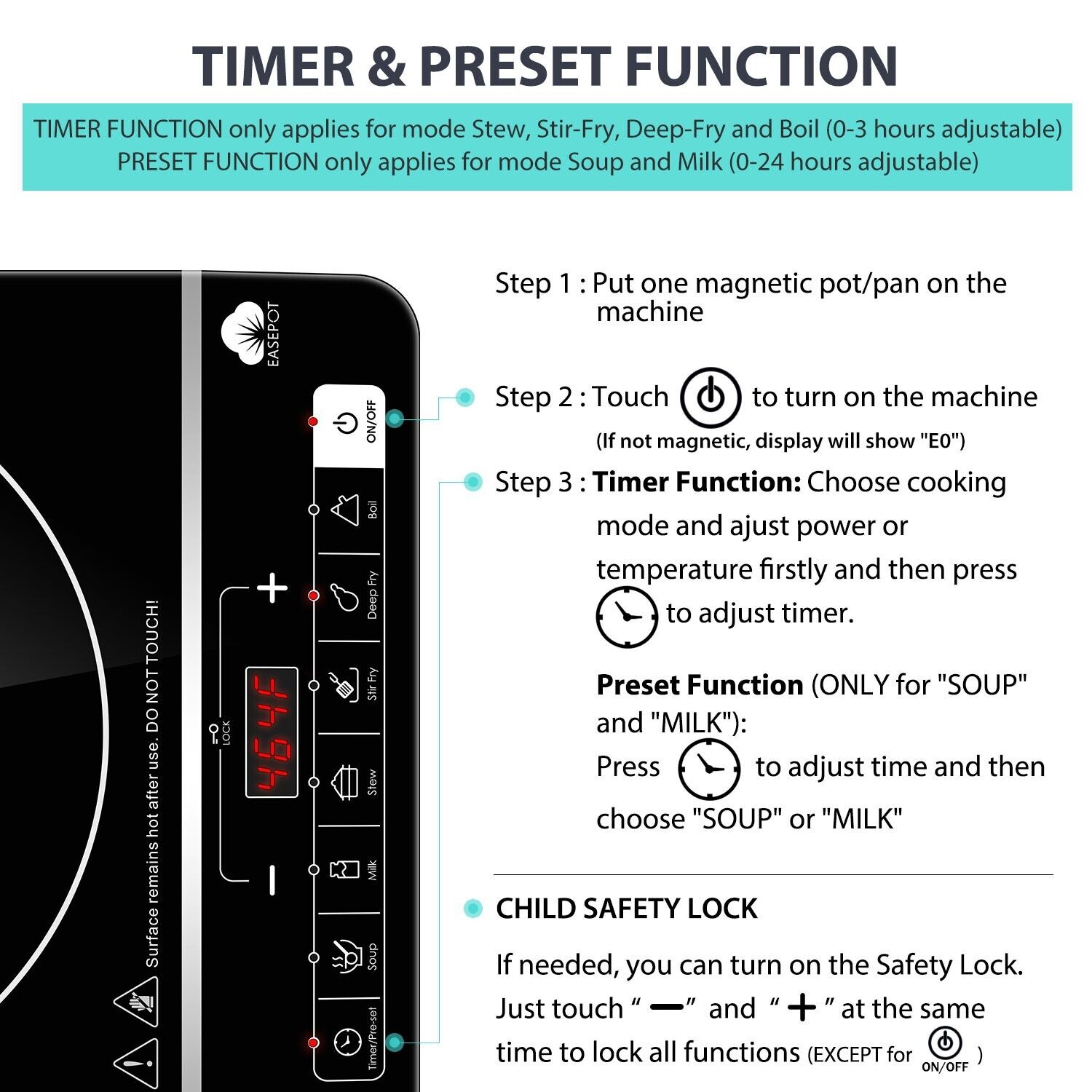 EASEPOT Portable Induction Cooktop 1800W Burner Countertop Cooker Hot Pot Stove - Fresh Stock Dated February 2026