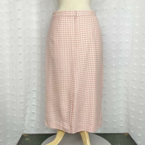 Vintage 70s 80s skirt pink white check midi straight pencil pockets Basque waist - Fresh Stock Dated February 2026