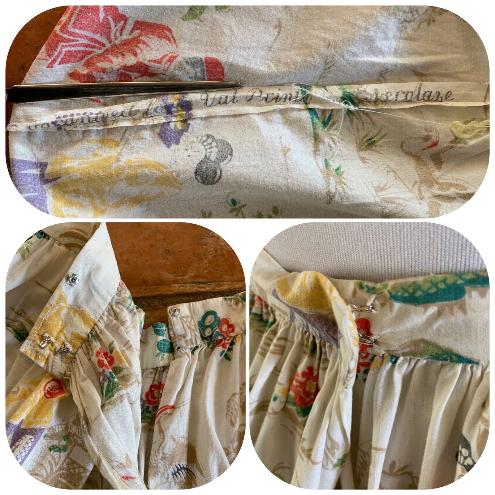 50s NOVELTY PRINT SKIRT Chinese Print Figural Floral Palm Tree Hawaiian Mod VTG - Fresh Stock Dated February 2026