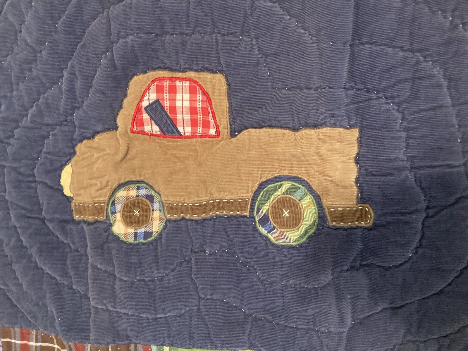 POTTERY BARN KIDS PILLOW SHAM QUILTED CORDUROY PLAID TRUCK STANDARD SIZE 26X20 - Fresh Stock Dated February 2026