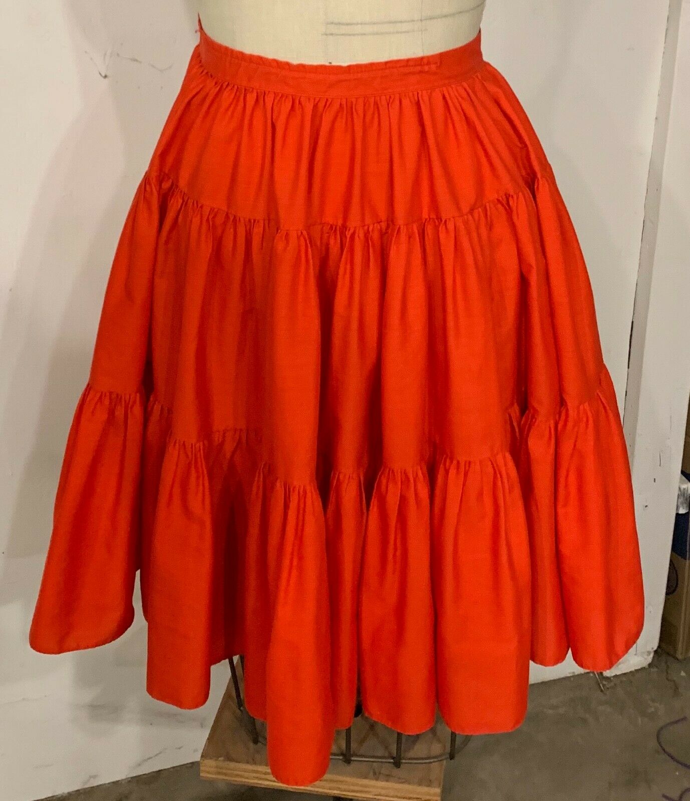 Vintage 1950s Tiered Ruffle Cherry Red Circle Skirt XXS - XS - Fresh Stock Dated December 2025