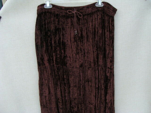 womens vintage M/L brown crushed velvet broomstick maxi skirt - Fresh Stock Dated February 2026