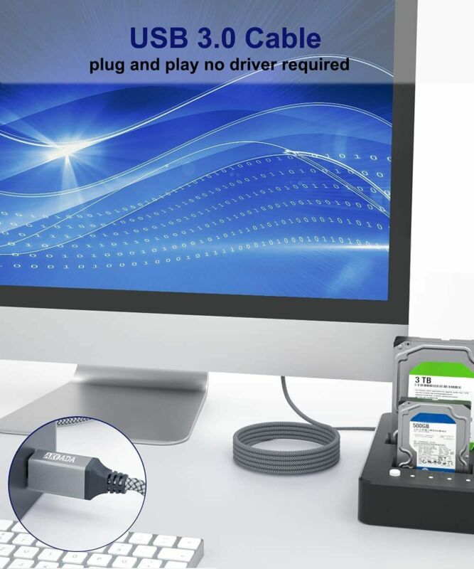 USB A to B 3.0 Cable(6.6FT), AkoaDa Durable Nylon Braided Type A 2m, Grey - Fresh Stock Dated February 2026