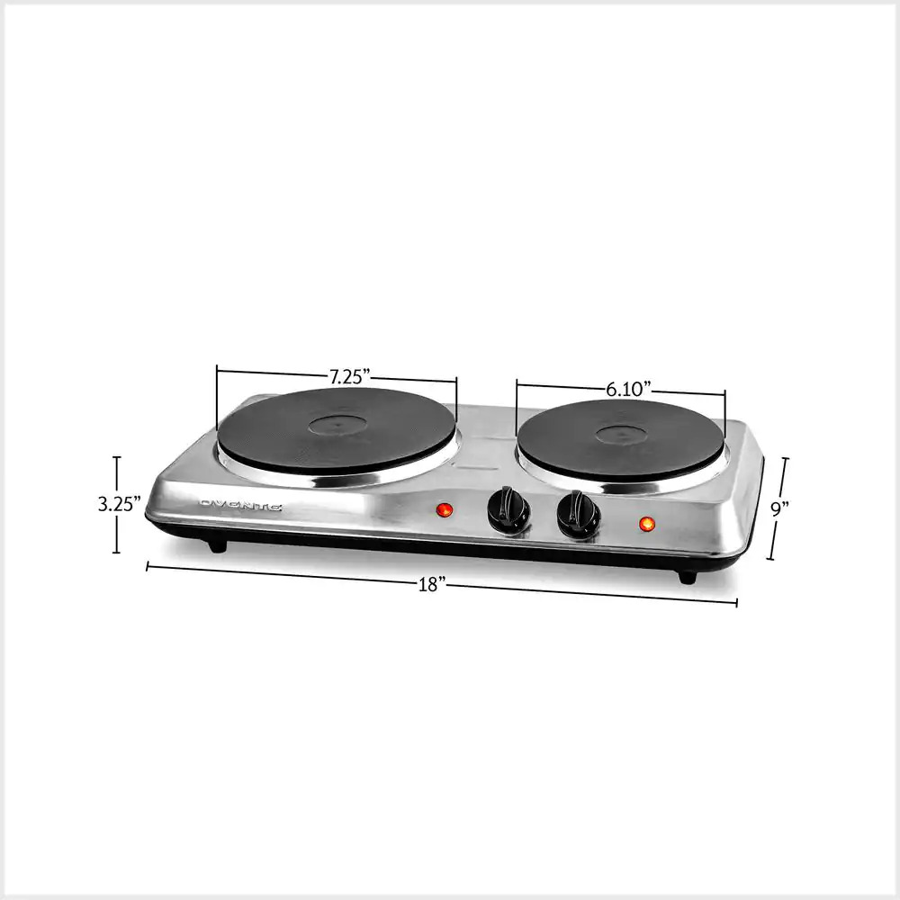 2 Burner 6 In. and 7 In. Stainless Steel Silver Hot Plate - Fresh Stock Dated February 2026