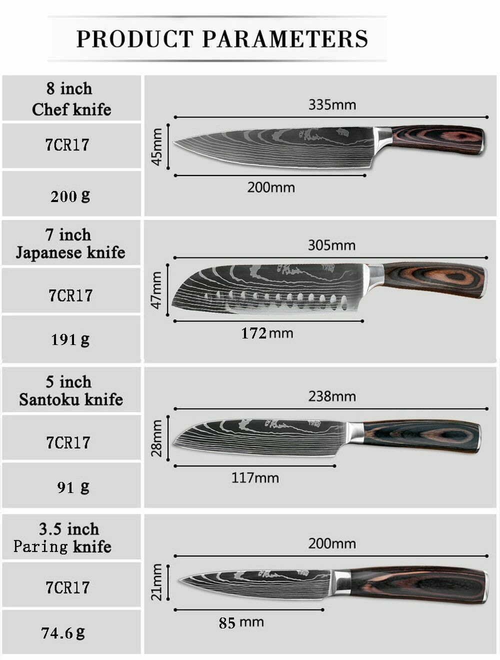 4Piece Kitchen Knife Set Damascus Style Stainless Steel Professional Chef Knives - Fresh Stock Dated December 2025