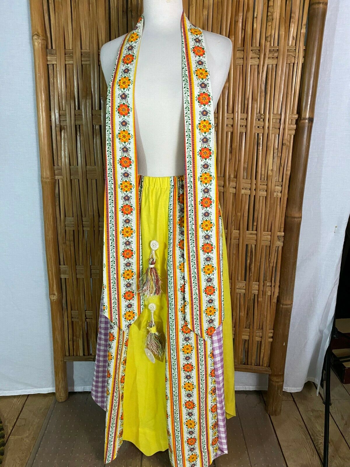 Vtg 70s Chessa Davis Maxi Skirt Panels Floral Checks Sash Slip Boho Hippy S/M - Fresh Stock Dated February 2026