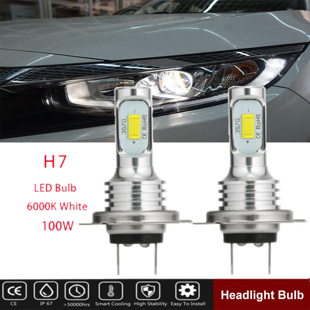 2x H7 Motorcycle LED Headlights Bulbs Kit High/Low Beam 110W 16000LM 6000K White - Fresh Stock Dated February 2026