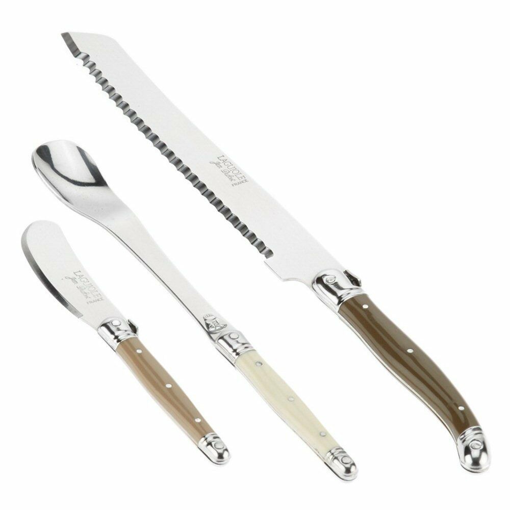 Jean Dubost Laguiole Linen 3pc Breakfast Knife & Spoon Set - Fresh Stock Dated December 2025