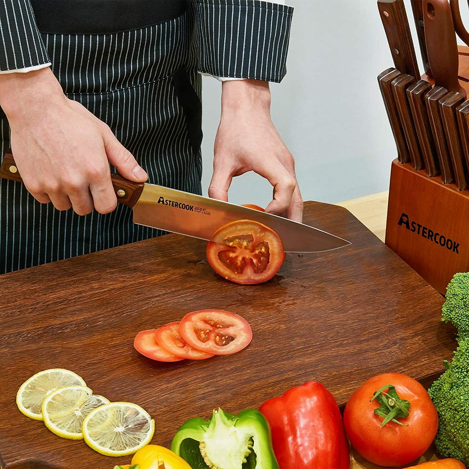 Knife Set, 15-Piece Kitchen Knife Set with Block Wooden German Stainless Steel - Fresh Stock Dated December 2025