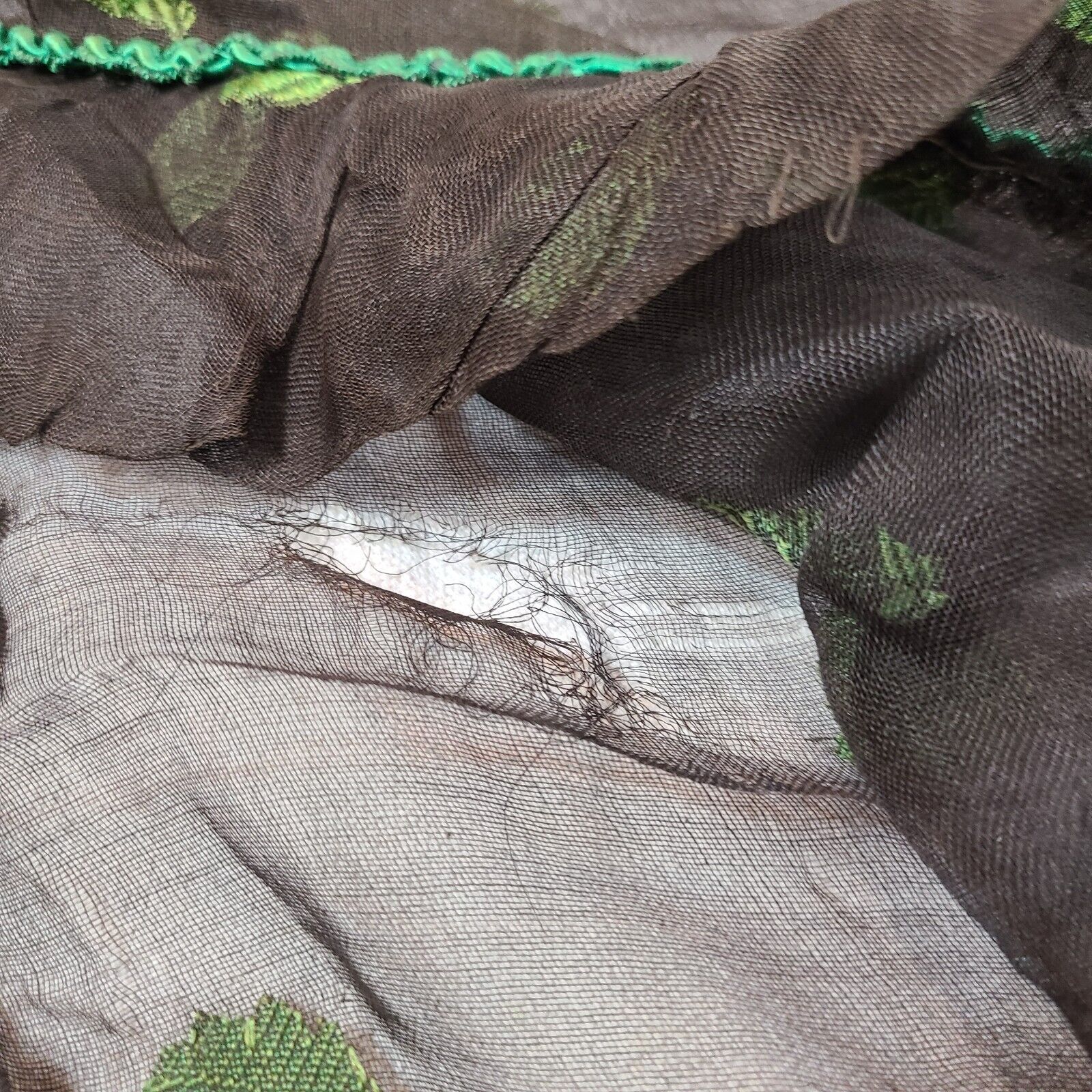Antique Edwardian Victorian 1910s Fall Green Leaf Embroidered Maxi Skirt Sheer - Fresh Stock Dated March 2026