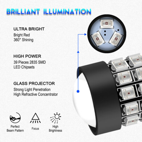 39SMD-2835 1157 LED Brake Stop Tail Light Bulbs Lamps for Motorcycle Upgarde Red - Fresh Stock Dated February 2026